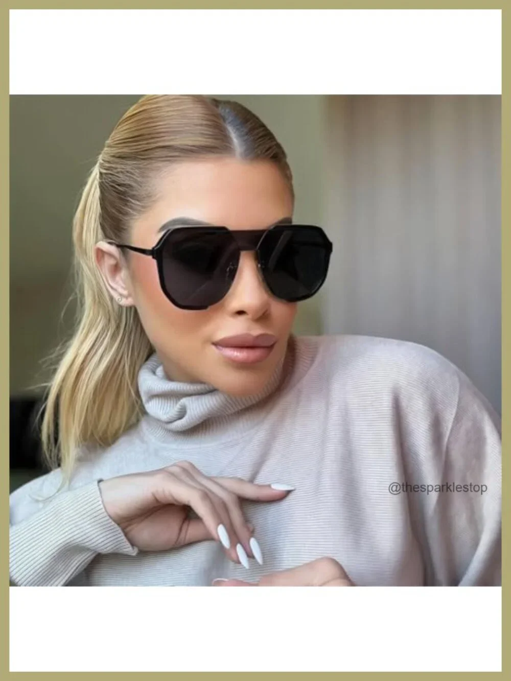 Oversized Square Metal Frame Aviator Sunglasses UV400 Protection Vintage Trendy